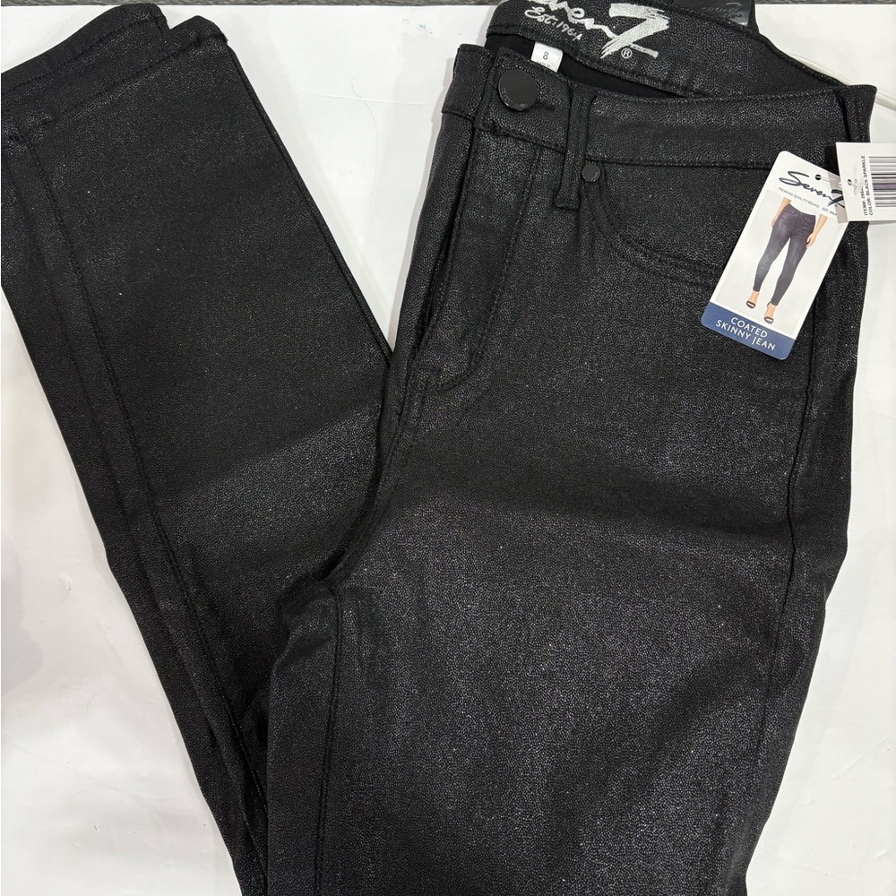 New Tags Seven7 Black Sparkle Coated Skinny Jeans Women’s Size 8